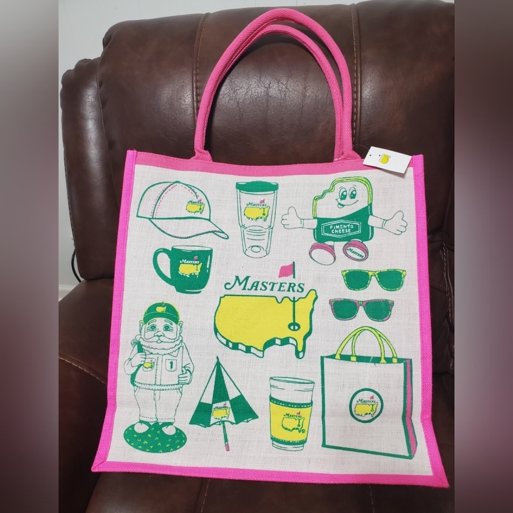 NWT 2026 Masters Pink-Trim Jute Bag